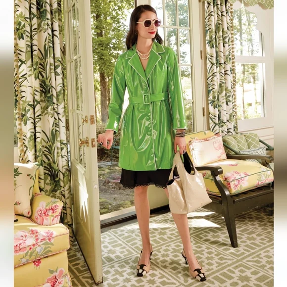 Frances Valentine Morton Rain Coat Vegan Leather Green Oyster - Picture 2 of 16